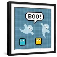 8-Bit Pixel Ghosts Say Boo-wongstock-Framed Art Print