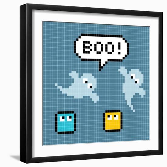 8-Bit Pixel Ghosts Say Boo-wongstock-Framed Art Print