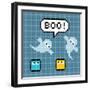 8-Bit Pixel Ghosts Say Boo-wongstock-Framed Art Print