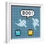 8-Bit Pixel Ghosts Say Boo-wongstock-Framed Art Print