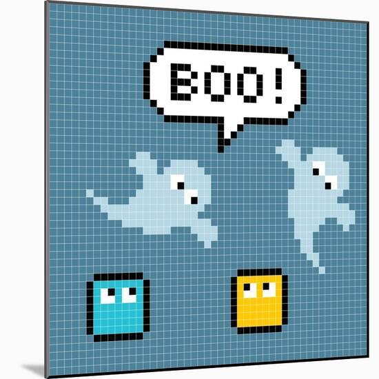 8-Bit Pixel Ghosts Say Boo-wongstock-Mounted Art Print