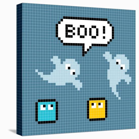 8-Bit Pixel Ghosts Say Boo-wongstock-Stretched Canvas
