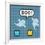 8-Bit Pixel Ghosts Say Boo-wongstock-Framed Art Print