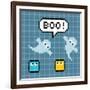 8-Bit Pixel Ghosts Say Boo-wongstock-Framed Art Print