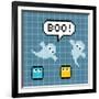 8-Bit Pixel Ghosts Say Boo-wongstock-Framed Art Print