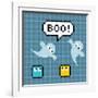 8-Bit Pixel Ghosts Say Boo-wongstock-Framed Art Print