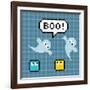 8-Bit Pixel Ghosts Say Boo-wongstock-Framed Art Print