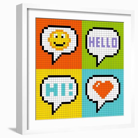 8-Bit Pixel Online Messaging Bubbles-wongstock-Framed Art Print