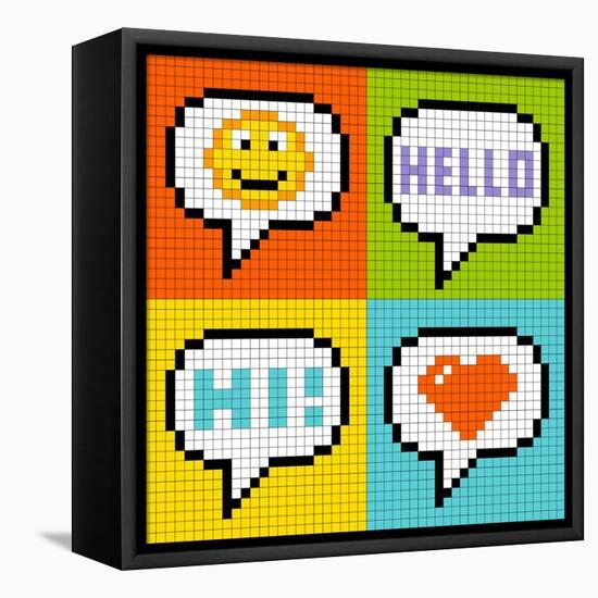 8-Bit Pixel Online Messaging Bubbles-wongstock-Framed Stretched Canvas