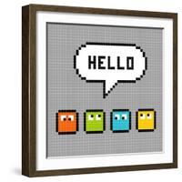 8-Bit Pxiel Characters Say Hello-wongstock-Framed Art Print