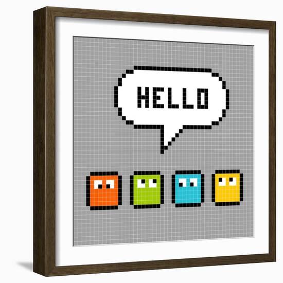8-Bit Pxiel Characters Say Hello-wongstock-Framed Art Print
