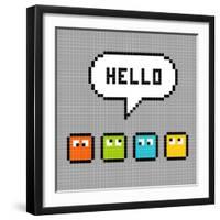 8-Bit Pxiel Characters Say Hello-wongstock-Framed Art Print