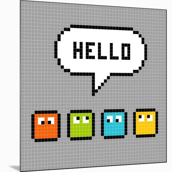 8-Bit Pxiel Characters Say Hello-wongstock-Mounted Art Print