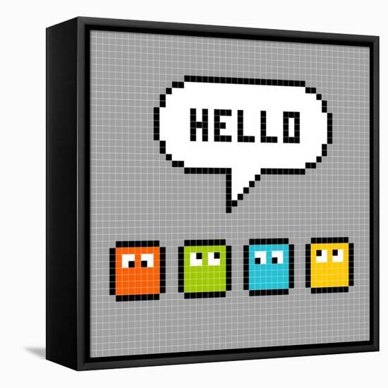 8-Bit Pxiel Characters Say Hello-wongstock-Framed Stretched Canvas