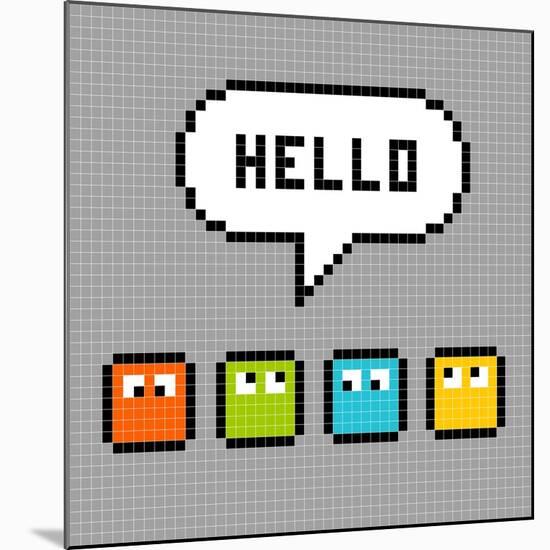 8-Bit Pxiel Characters Say Hello-wongstock-Mounted Premium Giclee Print