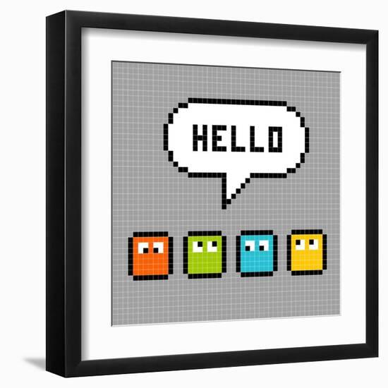 8-Bit Pxiel Characters Say Hello-wongstock-Framed Art Print