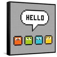 8-Bit Pxiel Characters Say Hello-wongstock-Framed Stretched Canvas