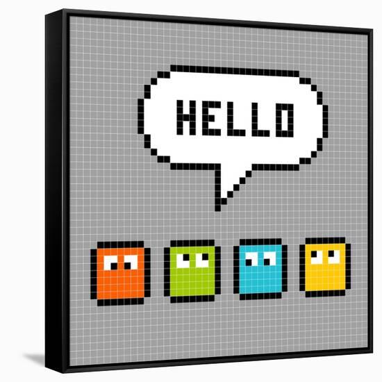 8-Bit Pxiel Characters Say Hello-wongstock-Framed Stretched Canvas