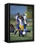 8 Year Old Girls in Action Durring Soccer Game, Lakewood, Colorado, USA-null-Framed Stretched Canvas