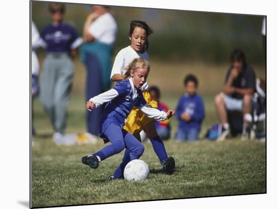 8 Year Old Girls in Action Durring Soccer Game, Lakewood, Colorado, USA-null-Mounted Photographic Print