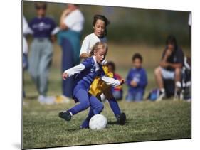 8 Year Old Girls in Action Durring Soccer Game, Lakewood, Colorado, USA-null-Mounted Photographic Print