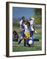 8 Year Old Girls in Action Durring Soccer Game, Lakewood, Colorado, USA-null-Framed Photographic Print