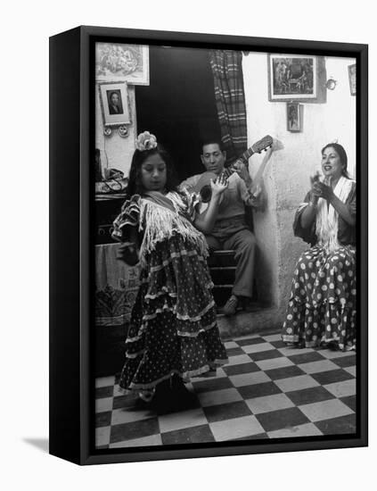 8-Year Old Gypsy Dancer with Her Parents-null-Framed Stretched Canvas