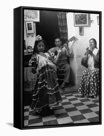 8-Year Old Gypsy Dancer with Her Parents-null-Framed Stretched Canvas