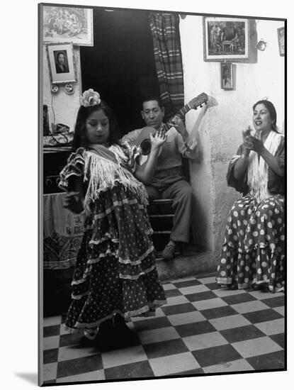 8-Year Old Gypsy Dancer with Her Parents-null-Mounted Photographic Print