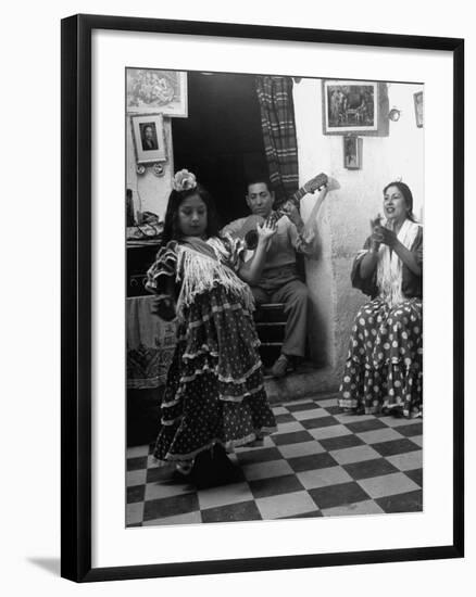8-Year Old Gypsy Dancer with Her Parents-null-Framed Photographic Print