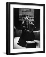 80 Year Old Street Musician Lylah Tiffany Playing the Accordion and Begging Outside Carnegie Hall-Alfred Eisenstaedt-Framed Photographic Print