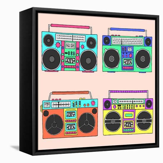 80S Boomboxes-victoria pineapple-Framed Stretched Canvas