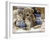 9-Week, Blue Bicolour Persian Kitten, Brindle Teddy Bear and Victorian Staffordshire Wash-Stand Set-Jane Burton-Framed Photographic Print