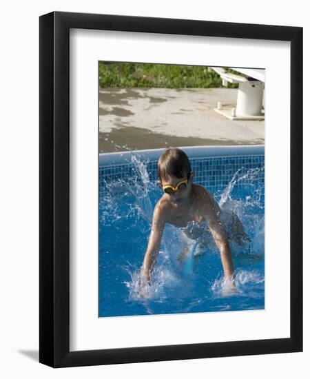 9 Year Old Boy Diving into a Swimming Pool, Woodstock, New York, USA-Paul Sutton-Framed Photographic Print