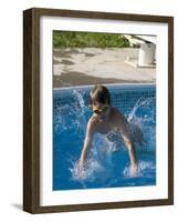 9 Year Old Boy Diving into a Swimming Pool, Woodstock, New York, USA-Paul Sutton-Framed Photographic Print