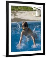 9 Year Old Boy Diving into a Swimming Pool, Woodstock, New York, USA-Paul Sutton-Framed Photographic Print