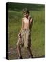 9 Year Old Boy Posing on a Rock Next to a Pond, Woodstock, New York, USA-Paul Sutton-Stretched Canvas