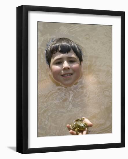 9 Year Old Boy Showing Off His Frog in a Pond, Woodstock, New York, USA-Paul Sutton-Framed Photographic Print