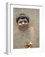 9 Year Old Boy Showing Off His Frog in a Pond, Woodstock, New York, USA-Paul Sutton-Framed Photographic Print