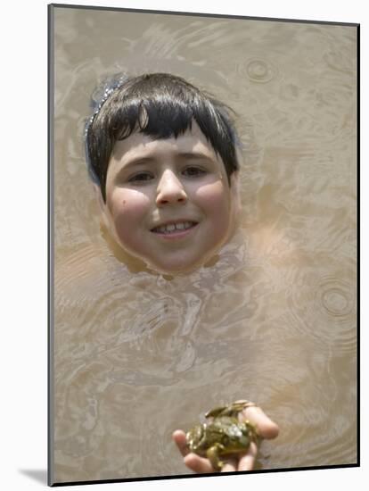 9 Year Old Boy Showing Off His Frog in a Pond, Woodstock, New York, USA-Paul Sutton-Mounted Photographic Print