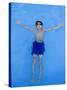 9 Year Old Boy Swimming in Pool, Kiamesha Lake, New York, USA-Paul Sutton-Stretched Canvas