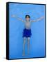 9 Year Old Boy Swimming in Pool, Kiamesha Lake, New York, USA-Paul Sutton-Framed Stretched Canvas