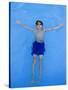 9 Year Old Boy Swimming in Pool, Kiamesha Lake, New York, USA-Paul Sutton-Stretched Canvas