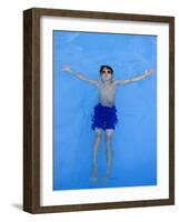 9 Year Old Boy Swimming in Pool, Kiamesha Lake, New York, USA-Paul Sutton-Framed Photographic Print