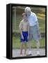 96 Year Old Grandfather with 9 Year Old Grandson at Poolside, Kiamesha Lake, New York, USA-Paul Sutton-Framed Stretched Canvas