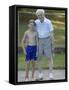 96 Year Old Grandfather with 9 Year Old Grandson at Poolside, Kiamesha Lake, New York, USA-Paul Sutton-Framed Stretched Canvas