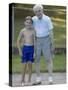 96 Year Old Grandfather with 9 Year Old Grandson at Poolside, Kiamesha Lake, New York, USA-Paul Sutton-Stretched Canvas