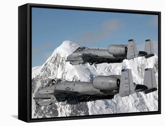 A-10 Thunderbolt II's Fly Over Mountainous Landscape-Stocktrek Images-Framed Stretched Canvas