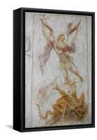 A 15th century fresco depicting St. Michael slaying a dragon, La Ferte Loupiere, Yonne, France-Godong-Framed Stretched Canvas