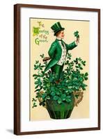 A 1910 Vintage St. Patrick's Day Greeting Card Illustration of an Irish Man Showing 'The Wearing Of-Victorian Traditions-Framed Photographic Print